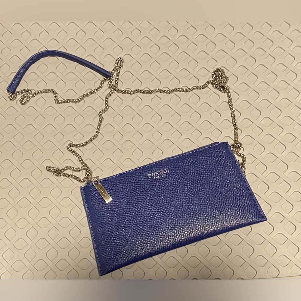 EUC Sorial New York Vegan Leather Crossbody Chain Bag in Blue